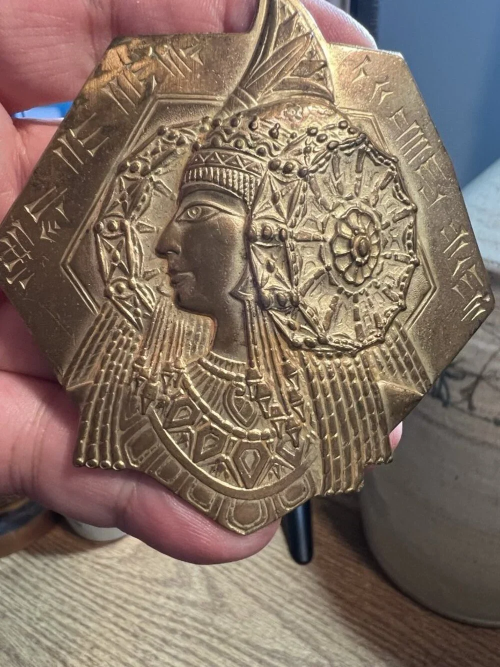 1940 RARE Lady Of Elche Brass Belt Buckle Goddess Witchy Ancient Female Power 3